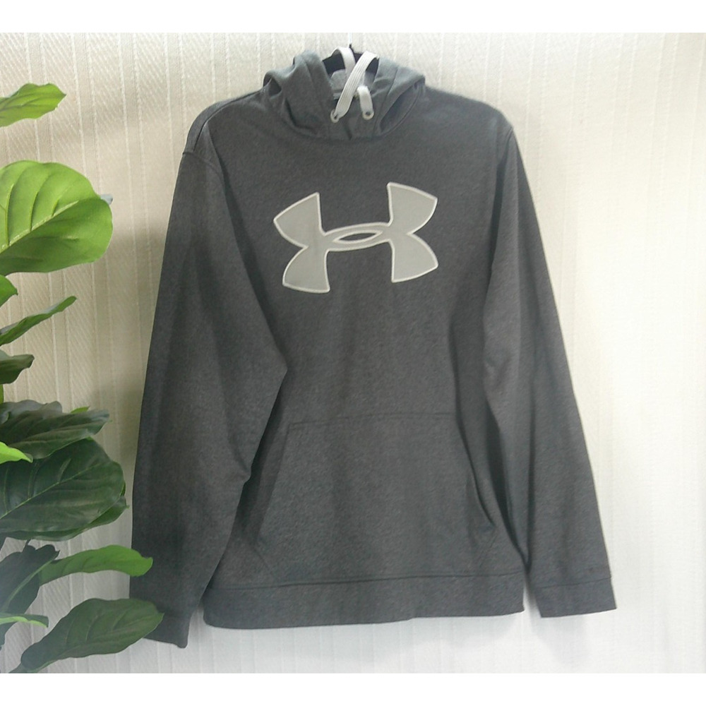 Under Armour Pullover Hoodie Sweatshirt Front Pockets Gray Embroidered Logo Med
